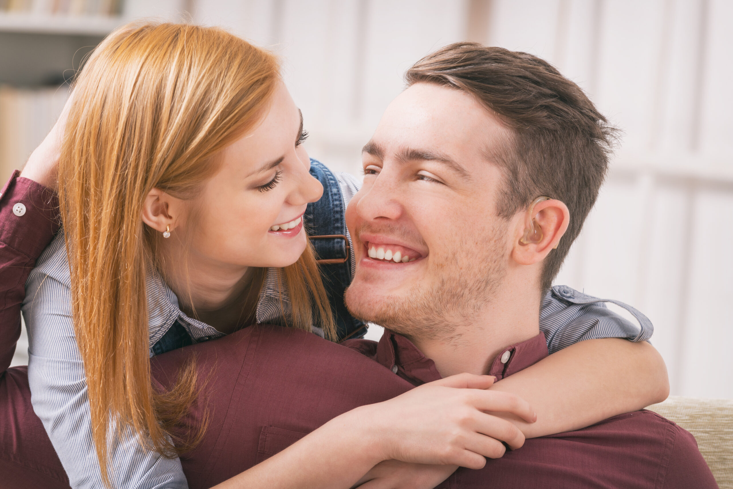 Smiling,Young,Woman,Loving,Her,Hearing,Impairment,Man
